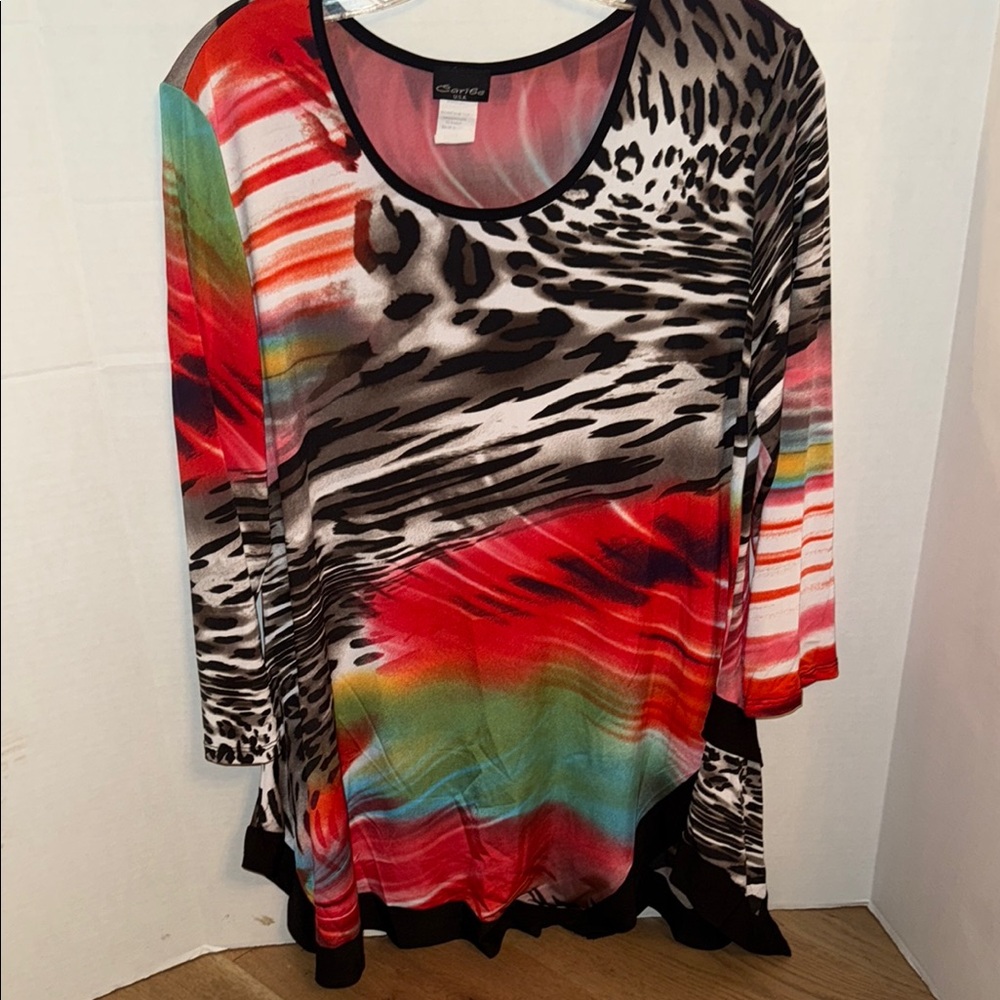 Caribe Multi Color & Animal Print Graphic Asymmetrical Tunic